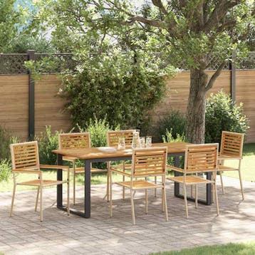 vidaXL Tuin eettafelset 7 st Beige Massief Acaciahout, Verzenden, Nieuw, 7 zitplaatsen