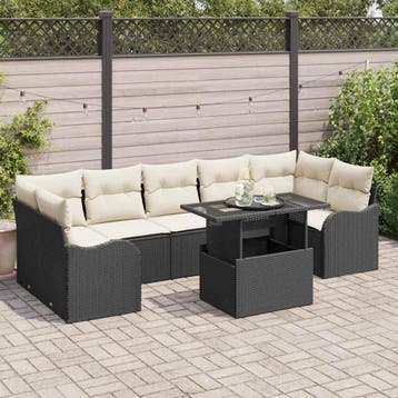 vidaXL Tuin Sofa Set 8 st 7-Aantal zitplaatsen Zwart Poly, Verzenden, Nieuw, 8 zitplaatsen