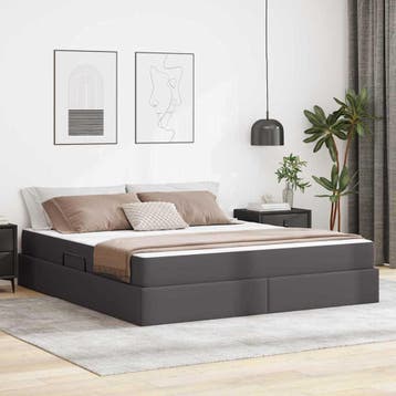 vidaXL Opslag bed met matras met opslag 2 st Grijs Leer, Verzenden, Nieuw, Grijs