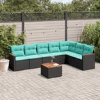 vidaXL 8-delige tuinbankset met kussens, zwart polyrotan, Verzenden, Nieuw, Rotan
