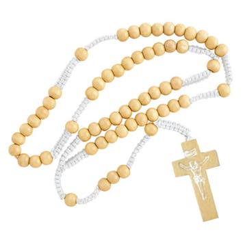 Fako Bijoux - Ketting - Rozenkrans - Hout - Wit, Verzenden, Nieuw