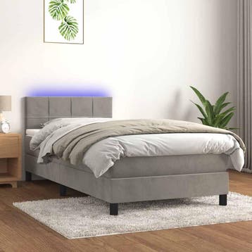 vidaXL Boxspring met matras en LED fluweel lichtgrijs 80x200, Eenpersoons, Verzenden, Nieuw, 80 cm
