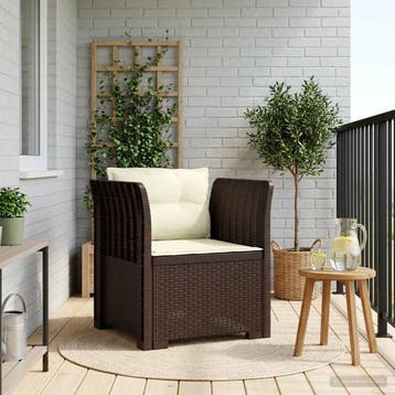 vidaXL Eénpersoons Fauteuil met Kussens Rattan Look PP Bruin, Verzenden, Nieuw