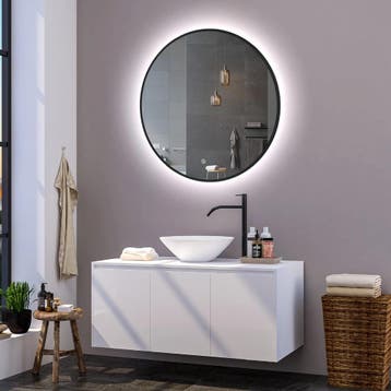 Ronde badkamerspiegel Mauri mat zwart met verwarming, LED, Verzenden, Nieuw