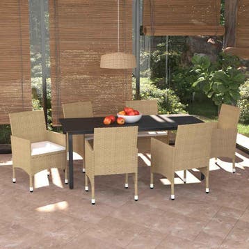 vidaXL 7-delige Tuinset met kussens poly rattan beige, Verzenden, Nieuw, 6 zitplaatsen, Tuinset