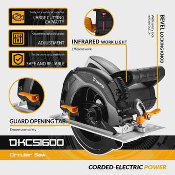 DEKO DKCS1600 Cirkelzaag 1600W met Lasergeleider & Schaalver, Verzenden, Nieuw