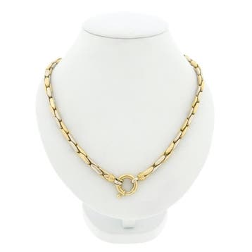 Bicolor gouden cardanoschakel collier (Ketting), Ophalen of Verzenden, Gebruikt, Goud, Goud