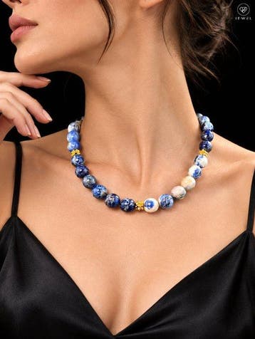 Sodaliet-Jaspiet Ketting - 925 Sterling Zilver - Ronde, Antiek en Kunst
