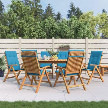 vidaXL Verstelbare klapstoelen met kussens, 6 stuks, massief, Verzenden, Nieuw, Hout