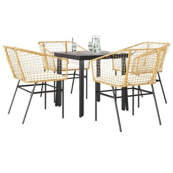 vidaXL 5-delige Tuinset met kussens poly rattan glas bruin, 4 zitplaatsen, Nieuw, Tuinset, Verzenden
