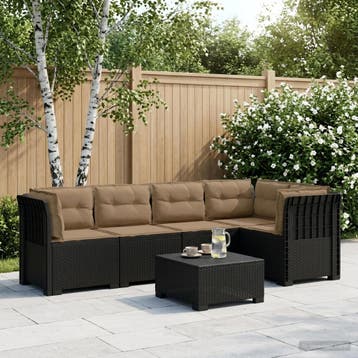 vidaXL 5-Zits Tuin Sofa met Kussens Rattan Look PP Antraciet, Verzenden, Nieuw