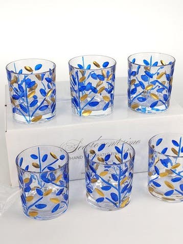Secoloventesimo - Drinkservies (6) - Bladeren blauw gouden, Antiek en Kunst, Antiek | Meubels | Tafels