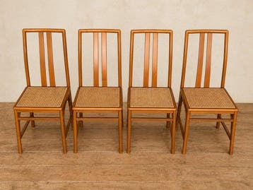 Stoel - Hout, Vienna-stro - Set van vier houten