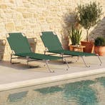 Ligbed set van 2 Carcao 186x55x24 cm donkergroen zilverkleur, Tuin en Terras, Tuinsets en Loungesets, Verzenden, Nieuw