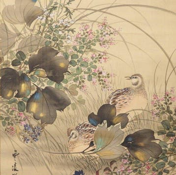 Hanging Scroll (Kakejiku) - Quail and Autumn Grass - Unryo