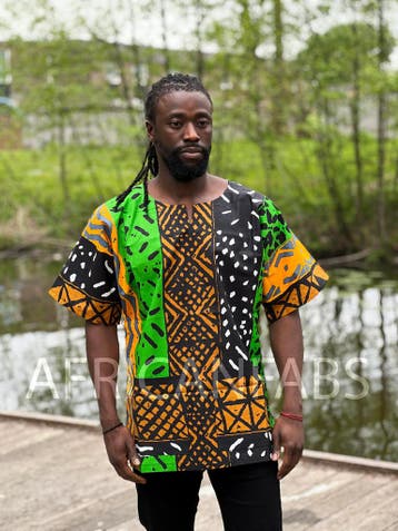 Groen / zwart Bogolan Dashiki Shirt / Dashiki Jurk - Afrikaa, Ophalen of Verzenden, Nieuw