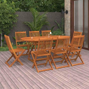 vidaXL 9-delige Tuinset 180x90x75 cm massief acaciahout, Verzenden, Nieuw, 8 zitplaatsen, Tuinset