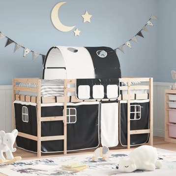vidaXL Kinderhoogslaper met tunnel 80x200 cm grenenhout wit, Eenpersoons, Verzenden, Zwart, Nieuw