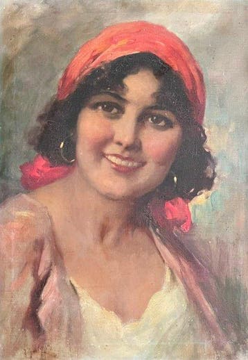 Italiaanse school (XX) - Ritratto di fanciulla, Antiek en Kunst, Kunst | Schilderijen | Klassiek