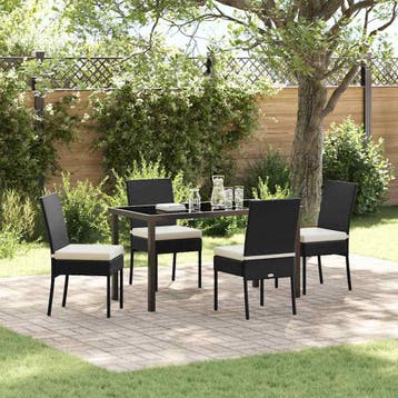 vidaXL Tuin eettafelset 5 st Zwart Gepoedercoat staal, Verzenden, Nieuw, Rotan, 5 zitplaatsen
