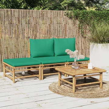 vidaXL 4-delige Loungeset met kussens bamboe groen, Tuin en Terras, Tuinsets en Loungesets, Verzenden, Nieuw, Hout, Loungeset