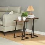 Bijzettafel Salem set van 2 zwart en walnootkleurig [en.casa, Verzenden, Nieuw