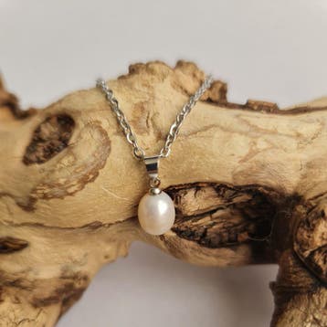 Elegante ketting van Witte Parel drop hanger - zilver, Nieuw