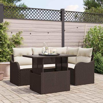 vidaXL Buiten eetset 5 st Bruin Poly riet, Verzenden, Nieuw, Rotan, 5 zitplaatsen
