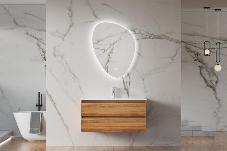 Hangend wastafelmeubel eiken kleur 100cm met wasbak, Doe-het-zelf en Verbouw, Sanitair, Nieuw, Verzenden