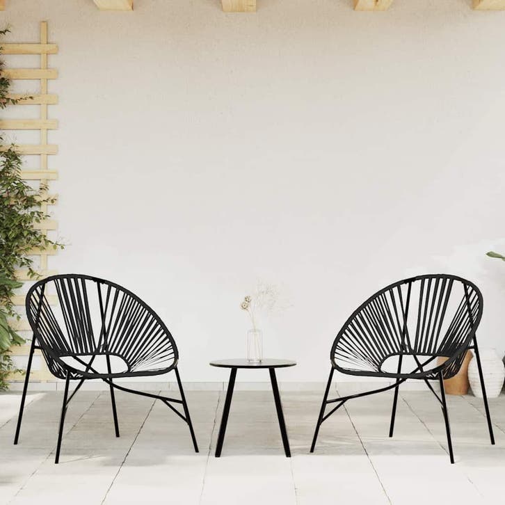 vidaXL Set tuinstoelen 3-delig poly rattan zwart, Tuin en Terras, Tuinstoelen, Nieuw, Verzenden