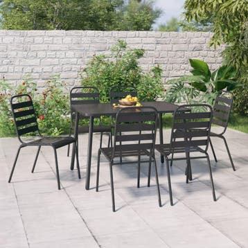 vidaXL 7-delige Tuinset staal antracietkleurig, Verzenden, 6 zitplaatsen, Nieuw, Rvs