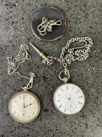 Alpina - Two Antique Pocket Watches with Silver Chains –