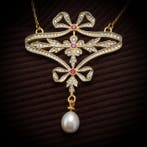 Zonder minimumprijs - Halsketting Zilver Robijn - Diamant, Nieuw