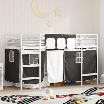 vidaXL Bunkbed voor kinderen met gordijnen Wit en zwart 100, Verzenden, Nieuw, Zwart, Metaal