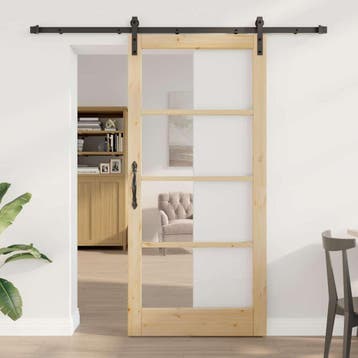 vidaXL Schuifdeur ORKDAL Natuurlijk en Zwart 93 x 202 cm, Verzenden, Nieuw