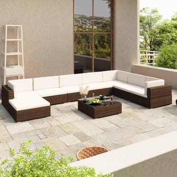 vidaXL 8-delige Loungeset met kussens poly rattan bruin, Tuin en Terras, Verzenden, Nieuw, 8 zitplaatsen, Loungeset