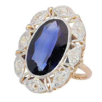 Ring - 14 karaat Geel goud - 14.00ct. tw. Saffier - Diamant, Nieuw
