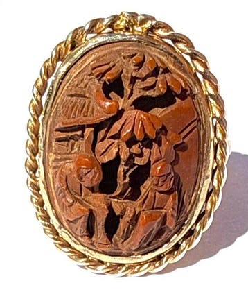 Ring - 18 karaat Geel goud - Qing-dynastie Hediao cameo, Nieuw