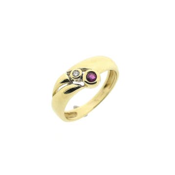 Gouden ring met robijn en diamant; 0,02 ct., Gebruikt, Ophalen of Verzenden, Kleiner dan 17, Met edelsteen