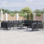 vidaXL Tuinbankenset met kussen 13 pcs Zwart Staal, Verzenden, Nieuw, Rvs, 3 zitplaatsen