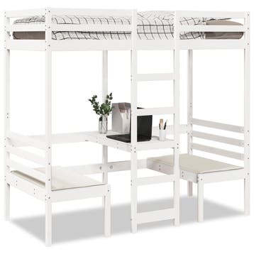 vidaXL Hoogslaper met bureau en stoelen grenenhout wit, Huis en Inrichting, 90 cm, Eenpersoons, Verzenden, Wit