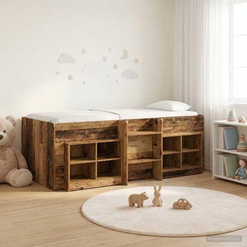 vidaXL Loft Bed Frame met Kast met plank 3 st Oud hout, Verzenden, Nieuw, Bruin, Hout