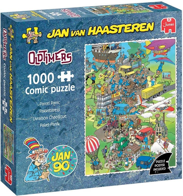 Jan van Haasteren - Oldtimer Pakketstress Puzzel (1000, Hobby en Vrije tijd, Denksport en Puzzels, Nieuw, Verzenden