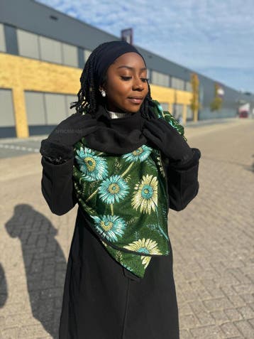 Warme Sjaal met Afrikaanse print Unisex - Groene Flowers, Kleding | Dames, Mutsen, Sjaals en Handschoenen, Ophalen of Verzenden