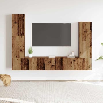 vidaXL 4-delig Tv-meubelset wandmontage bewerkt hout oud, Verzenden, Nieuw, Overige houtsoorten