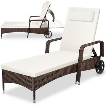 Wicker ligbed met wielen - bruin mix, Verzenden, Nieuw