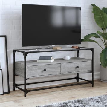 vidaXL Tv-meubel met glazen blad 98x35x51 cm bewerkt hout, Verzenden, Nieuw, Overige houtsoorten