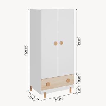 Kinderkledingkast Vaarentaa met lade 126x60x41 cm wit en eik, Verzenden, Nieuw