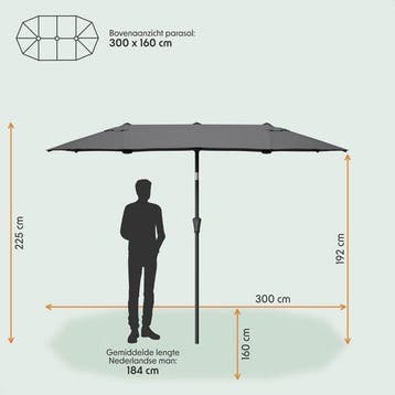 2dekans | LifeGoods Dubbele Parasol - Tuin - 160x300cm - tot, Ophalen of Verzenden, Zo goed als nieuw