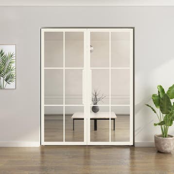 Dubbele stalen taatsdeur - Wit - 6 Vlaks - Helder glas, Doe-het-zelf en Verbouw, Deuren en Horren, Minder dan 80 cm, Overige typen